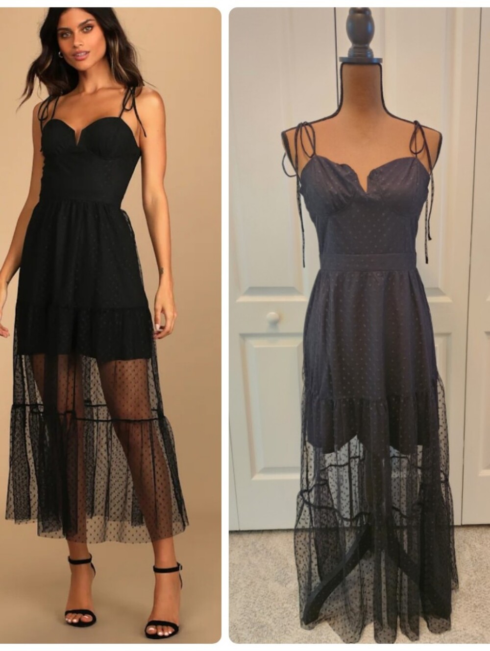 Lulus Women's Black Sheer Swiss Polka Dot Evening Gown Cocktail Dress